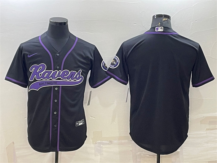 Men Baltimore Ravens Blank Black With Patch Cool Base Stitched Baseball Jersey