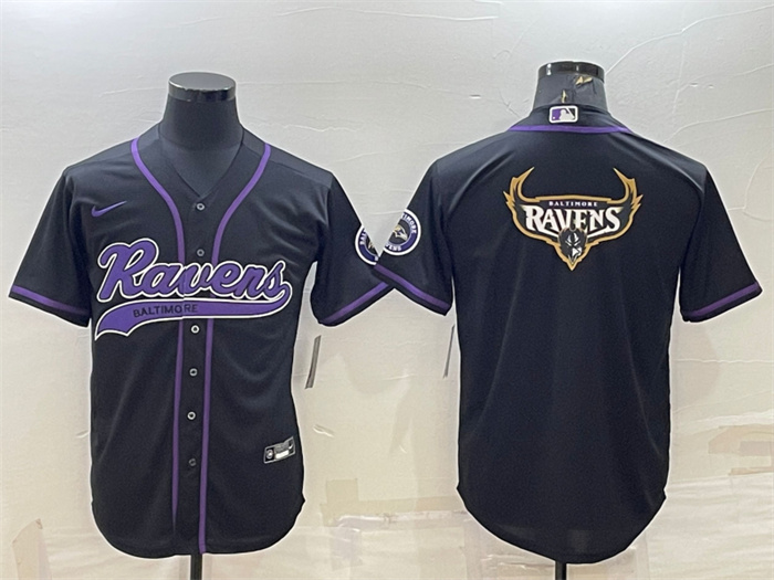 Men Baltimore Ravens Black Team Big Logo With Patch Cool Base Stitched Baseball Jersey