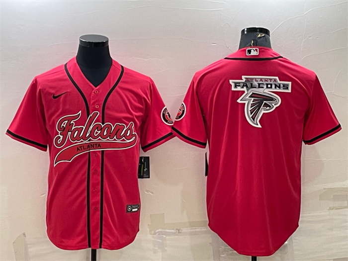 Men Atlanta Falcons Red Team Big Logo With Patch Cool Base Stitched Baseball Jersey