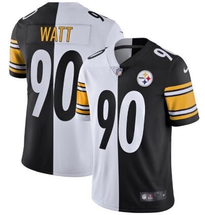 Men Nike Steelers 90 T J Watt Black And White Split Vapor Untouchable Limited Jersey II