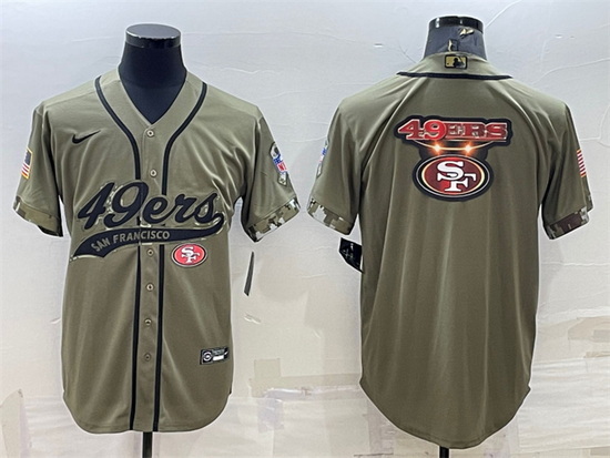 Men San Francisco 49ers Olive Salute To Service Team Big Logo Cool Base Stitched Baseball Jersey