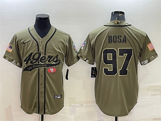 Men San Francisco 49ers 97 Nick Bosa 2022 Olive Salute To Service Cool Base Stitched Baseball Jersey