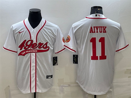 Men San Francisco 49ers 11 Brandon Aiyuk White With Patch Cool Base Stitched Baseball Jersey