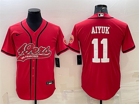 Men San Francisco 49ers 11 Brandon Aiyuk Red With Patch Cool Base Stitched Baseball JerseyS