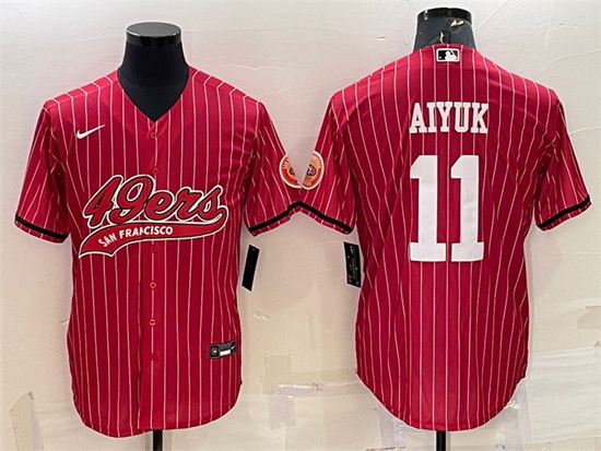 Men San Francisco 49ers 11 Brandon Aiyuk Red With Patch Cool Base Stitched Baseball Jersey