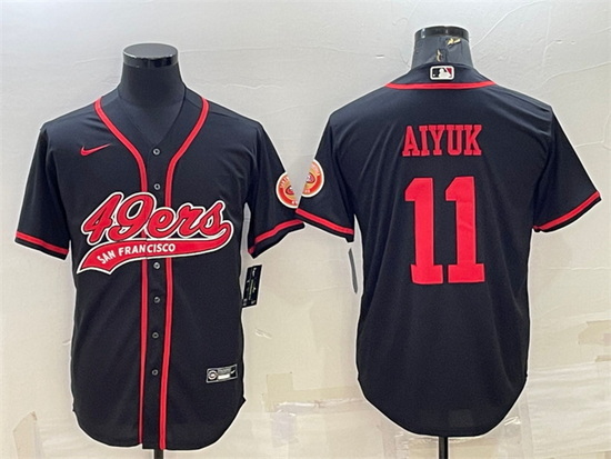 Men San Francisco 49ers 11 Brandon Aiyuk Black With Patch Cool Base Stitched Baseball JerseyS