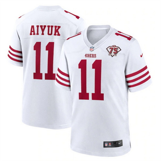 Men San Francisco 49ers 11 Brandon Aiyuk 2022 New White With 75th Anniverseray Patch Stitched Game J