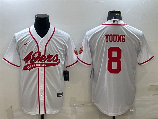 Men San Francisco 49ers 8 Steve Young White With Patch Cool Base Stitched Baseball Jersey