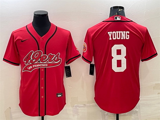 Men San Francisco 49ers 8 Steve Young Red With Patch Cool Base Stitched Baseball JerseyS