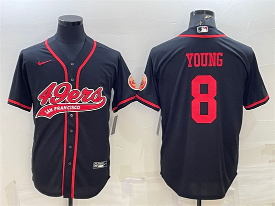 Men San Francisco 49ers 8 Steve Young Black With Patch Cool Base Stitched Baseball JerseyS