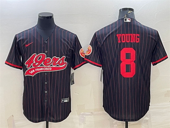 Men San Francisco 49ers 8 Steve Young Black With Patch Cool Base Stitched Baseball Jersey