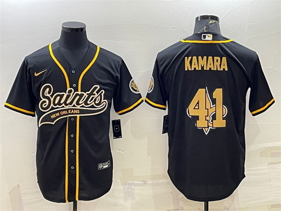 Men New Orleans Saints 41 Alvin Kamara Black Team Big Logo With Patch Cool Base Stitched Baseball Je