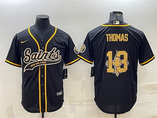 Men New Orleans Saints 13 Michael Thomas Black Team Big Logo With Patch Cool Base Stitched Baseball 