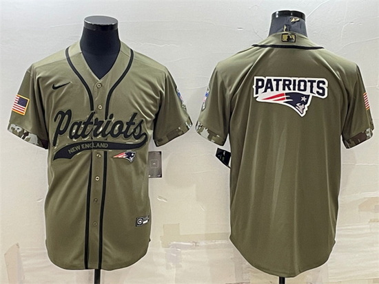 Men New England Patriots Olive Salute To Service Team Big Logo Cool Base Stitched Baseball Jersey