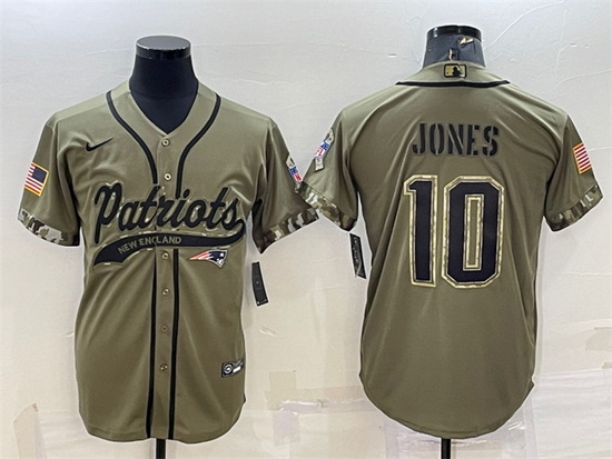 Men New England Patriots 10 Mac Jones Olive 2022 Salute To Service Cool Base Stitched Baseball Jerse