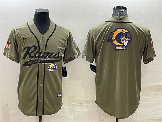 Men Los Angeles Rams Olive Salute To Service Team Big Logo Cool Base Stitched Baseball Jersey