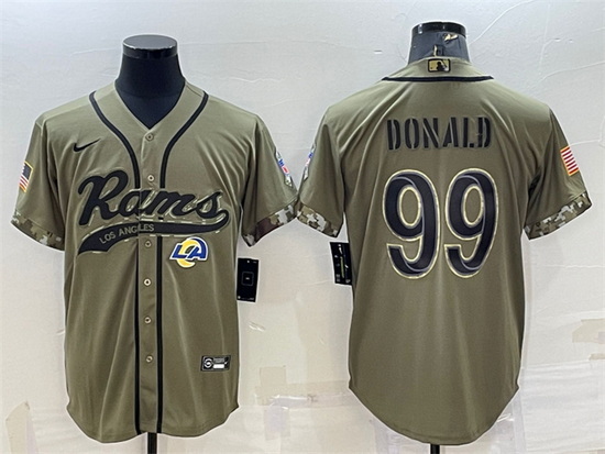 Men Los Angeles Rams 99 Aaron Donald Olive 2022 Salute To Service Cool Base Stitched Baseball Jersey