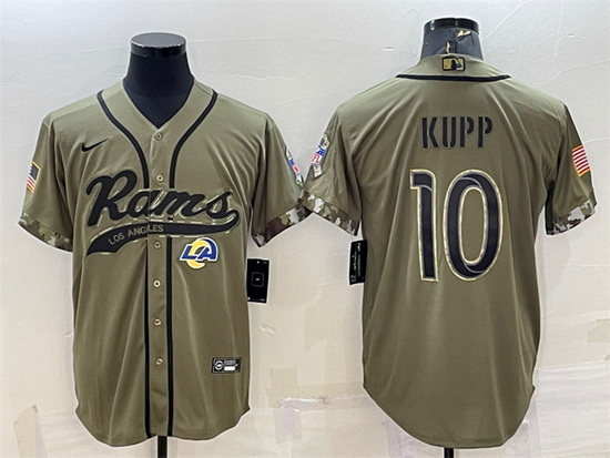 Men Los Angeles Rams 10 Cooper Kupp Olive 2022 Salute To Service Cool Base Stitched Baseball Jersey