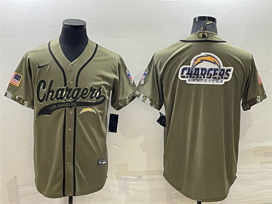 Men Los Angeles Chargers Olive Salute To Service Team Big Logo Cool Base Stitched Baseball Jersey