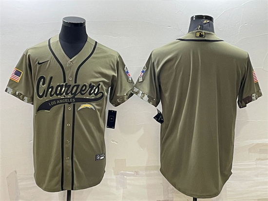 Men Los Angeles Chargers Blank Olive Salute To Service Cool Base Stitched Baseball Jersey