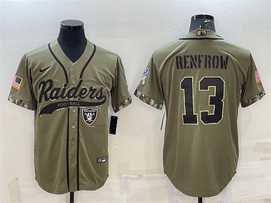 Men Las Vegas Raiders 13 Hunter Renfrow 2022 Olive Salute To Service Cool Base Stitched Baseball Jer