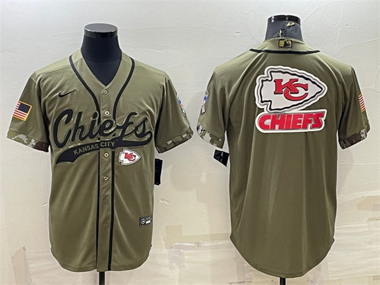 Men Kansas City Chiefs Olive Salute To Service Team Big Logo Cool Base Stitched Baseball Jersey