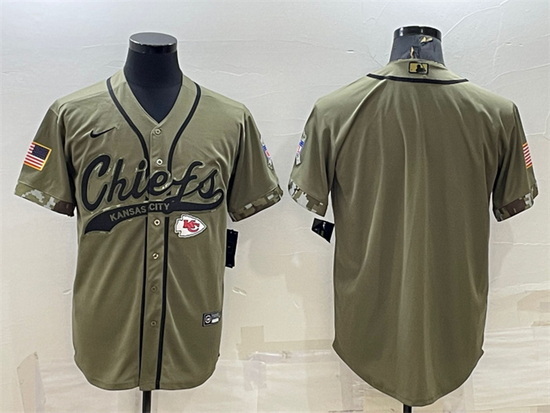 Men Kansas City Chiefs Blank Olive Salute To Service Cool Base Stitched Baseball Jersey