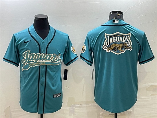 Men Jacksonville Jaguars Teal Team Big Logo With Patch Cool Base Stitched Baseball Jersey