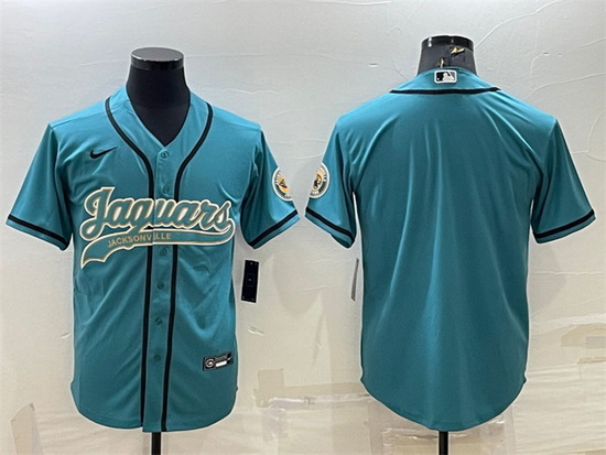 Men Jacksonville Jaguars Blank Teal With Patch Cool Base Stitched Baseball Jersey