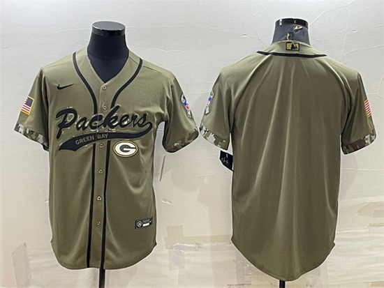 Men Green Bay Packers Blank Olive Salute To Service Cool Base Stitched Baseball Jersey