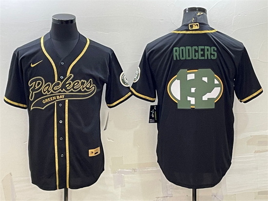 Men Green Bay Packers 12 Aaron Rodgers Black Team Big Logo With Patch Cool Base Stitched Baseball Je