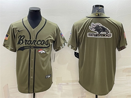 Men Denver Broncos Olive Salute To Service Team Big Logo Cool Base Stitched Baseball Jersey