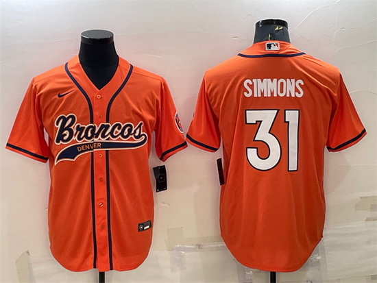 Men Denver Broncos 31 Justin Simmons Orange With Patch Cool Base Stitched Baseball Jersey