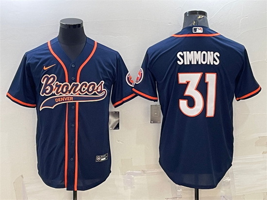 Men Denver Broncos 31 Justin Simmons Navy With Patch Cool Base Stitched Baseball Jersey