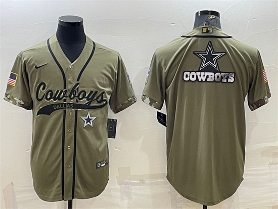 Men Dallas Cowboys Olive Salute To Service Team Big Logo Cool Base Stitched Baseball Jersey