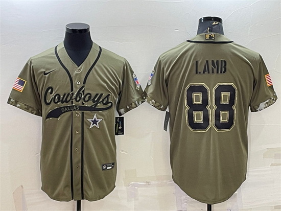 Men Dallas Cowboys 88 CeeDee Lamb 2022 Olive Salute To Service Cool Base Stitched Baseball Jersey