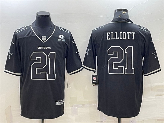 Men Dallas Cowboys 21 Ezekiel Elliott Black With 1960 Patch Limited Stitched Football Jersey