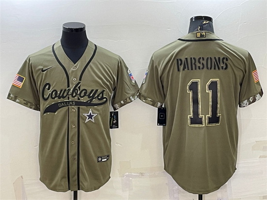 Men Dallas Cowboys 11 Micah Parsons 2022 Olive Salute To Service Cool Base Stitched Baseball Jersey