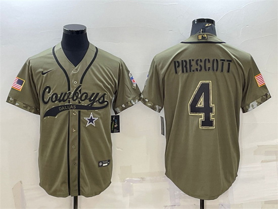 Men Dallas Cowboys 4 Dak Prescott 2022 Olive Salute To Service Cool Base Stitched Baseball Jersey