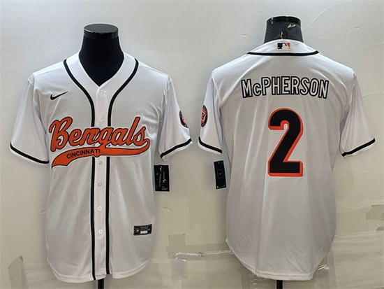 Men Cincinnati Bengals 2 Evan McPherson White With Patch Cool Base Stitched Baseball Jersey