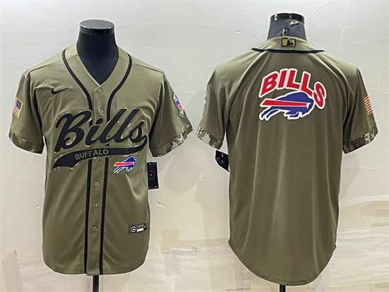 Men Buffalo Bills Olive Salute To Service Team Big Logo Cool Base Stitched Baseball Jersey