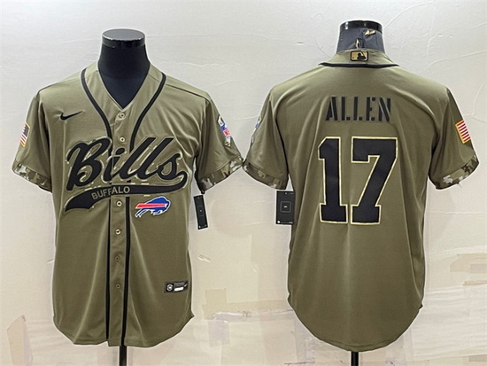 Men Buffalo Bills 17 Josh Allen 2022 Olive Salute To Service Cool Base Stitched Baseball Jersey