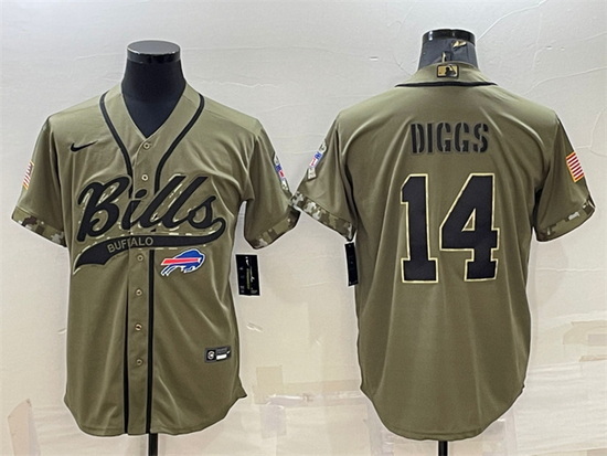 Men Buffalo Bills 14 Stefon Diggs 2022 Olive Salute To Service Cool Base Stitched Baseball Jersey