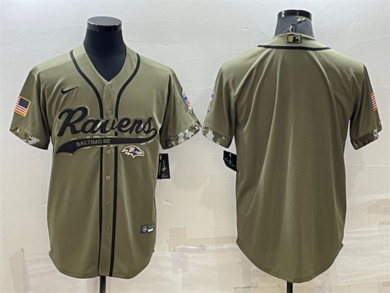 Men Baltimore Ravens Blank Olive Salute To Service Cool Base Stitched Baseball Jersey