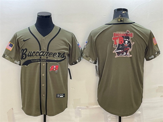 Men Tampa Bay Buccaneers Olive 2022 Salute To Service Team Big Logo Cool Base Stitched Baseball Jers