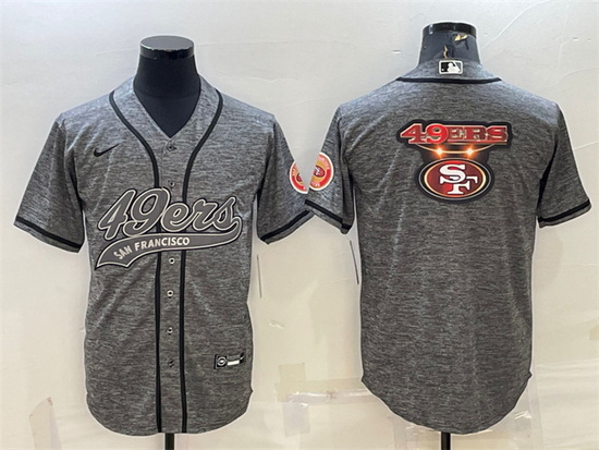 Men San Francisco 49ers Grey Team Big Logo With Patch Cool Base Stitched Baseball Jersey