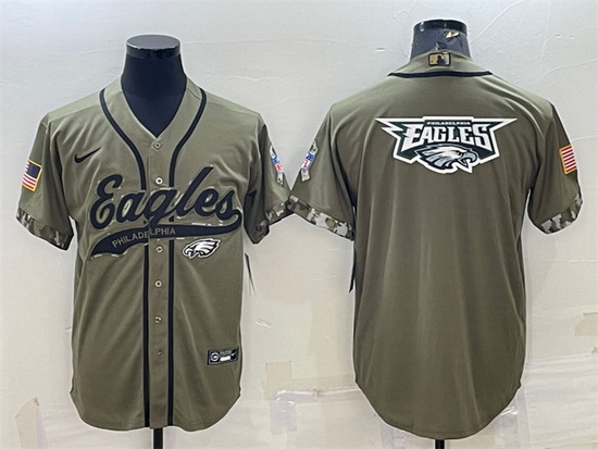 Men Philadelphia Eagles Olive 2022 Salute To Service Team Big Logo Cool Base Stitched Baseball Jerse