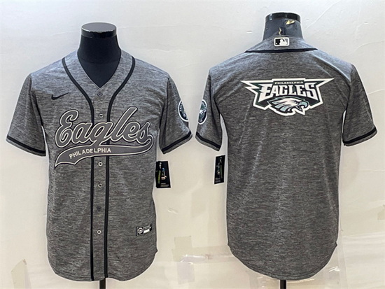 Men Philadelphia Eagles Grey Team Big Logo With Patch Cool Base Stitched Baseball Jersey