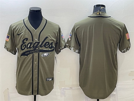 Men Philadelphia Eagles Blank Olive 2022 Salute To Service Cool Base Stitched Baseball Jersey