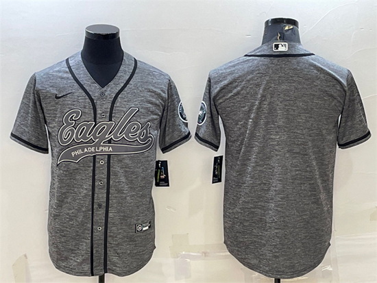 Men Philadelphia Eagles Blank Grey With Patch Cool Base Stitched Baseball Jersey